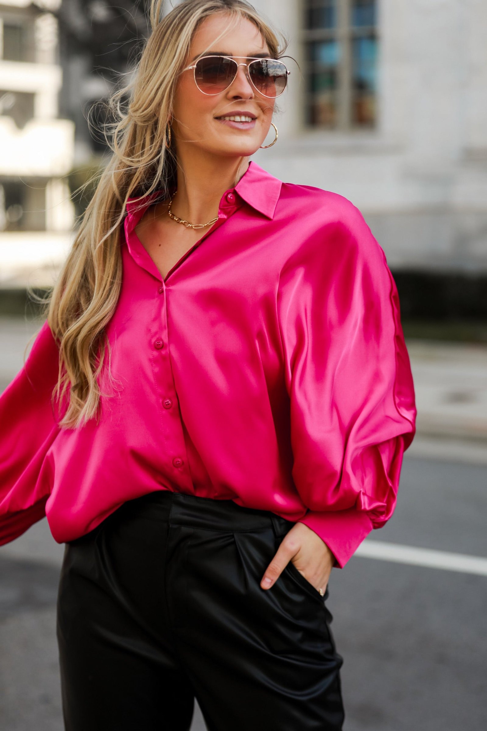 Lovely Delight Satin Button-Up Blouse - DU DEAL