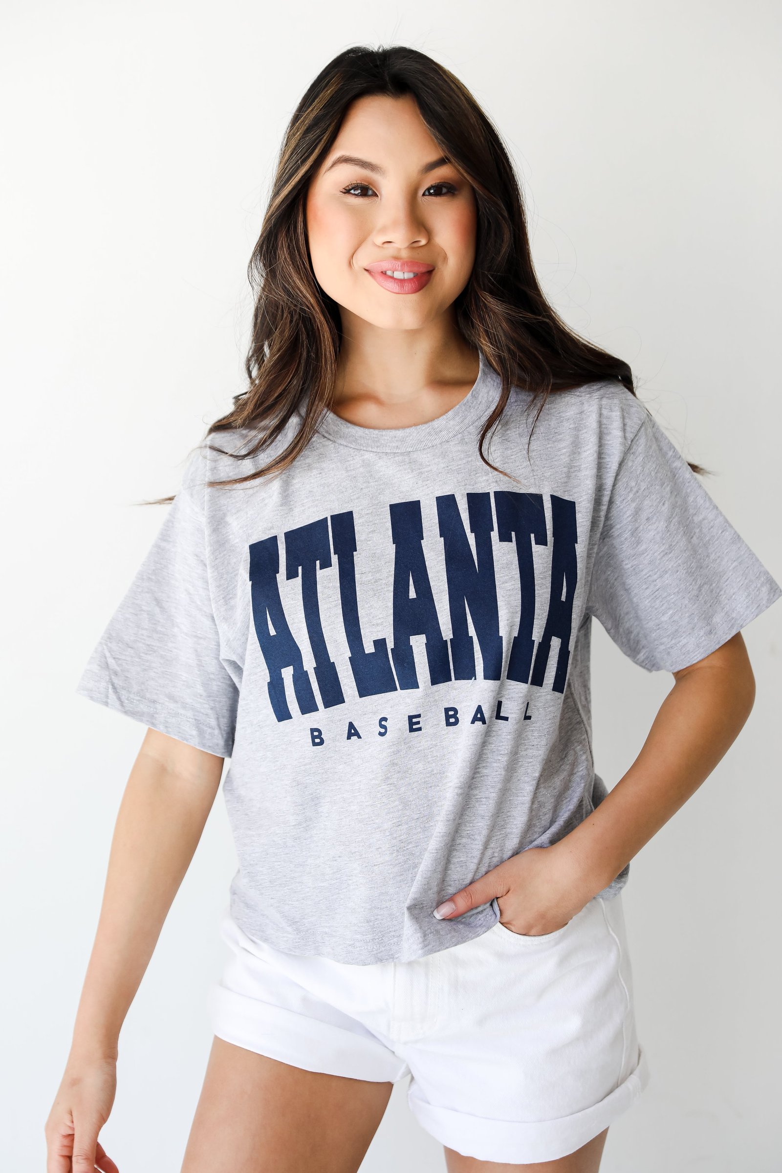 Heather Grey Atlanta Baseball Cropped Tee