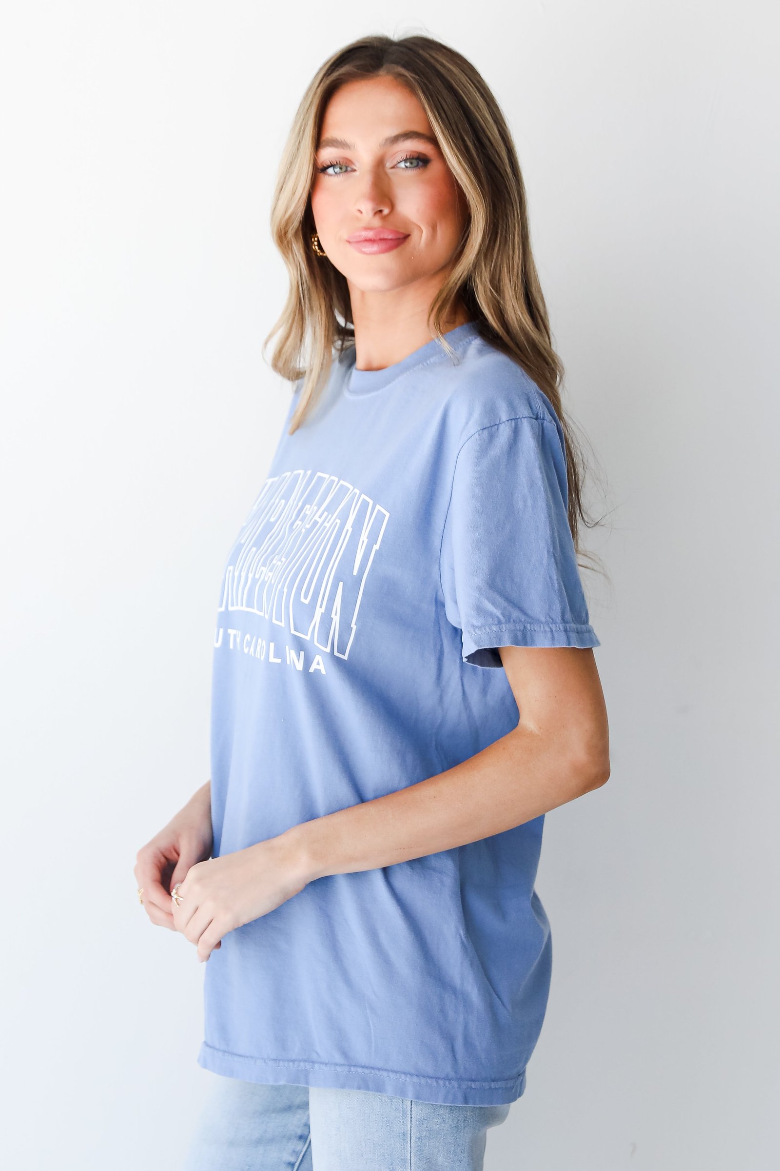 Light Blue Charleston South Carolina Block Letter Tee