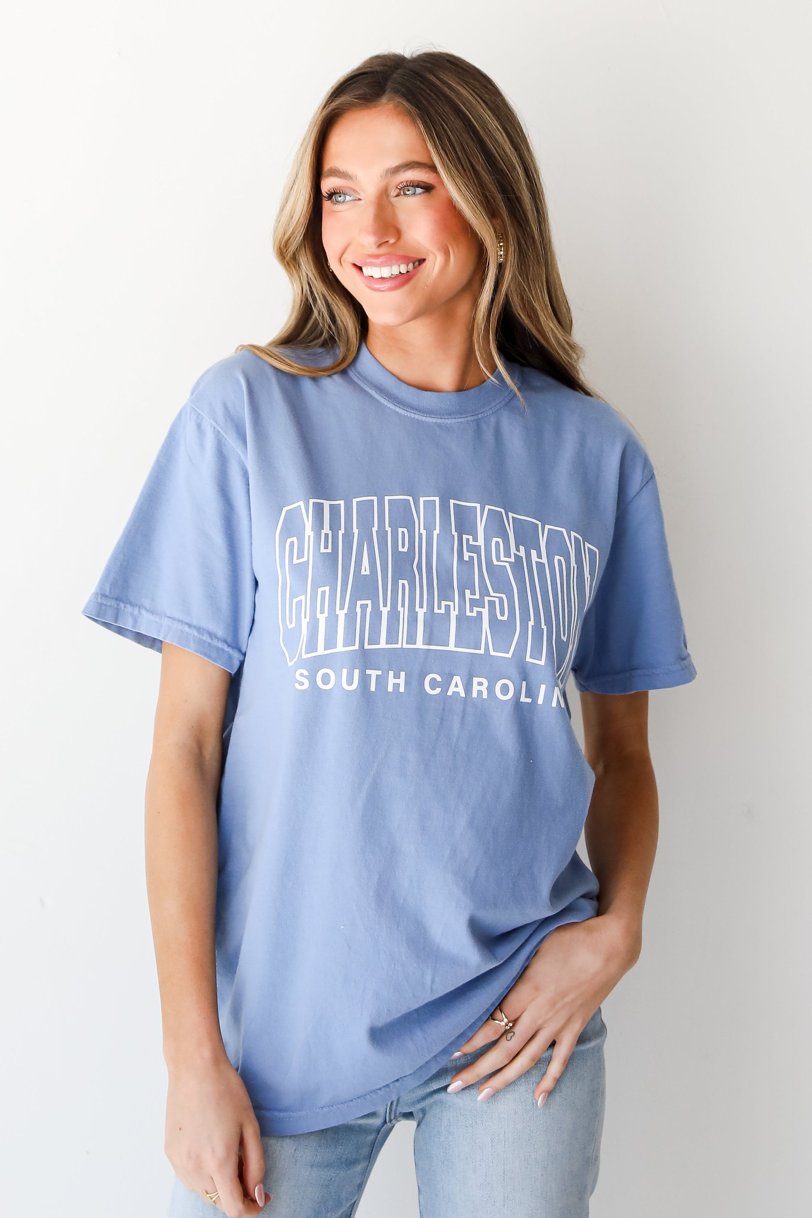 Light Blue Charleston South Carolina Block Letter Tee