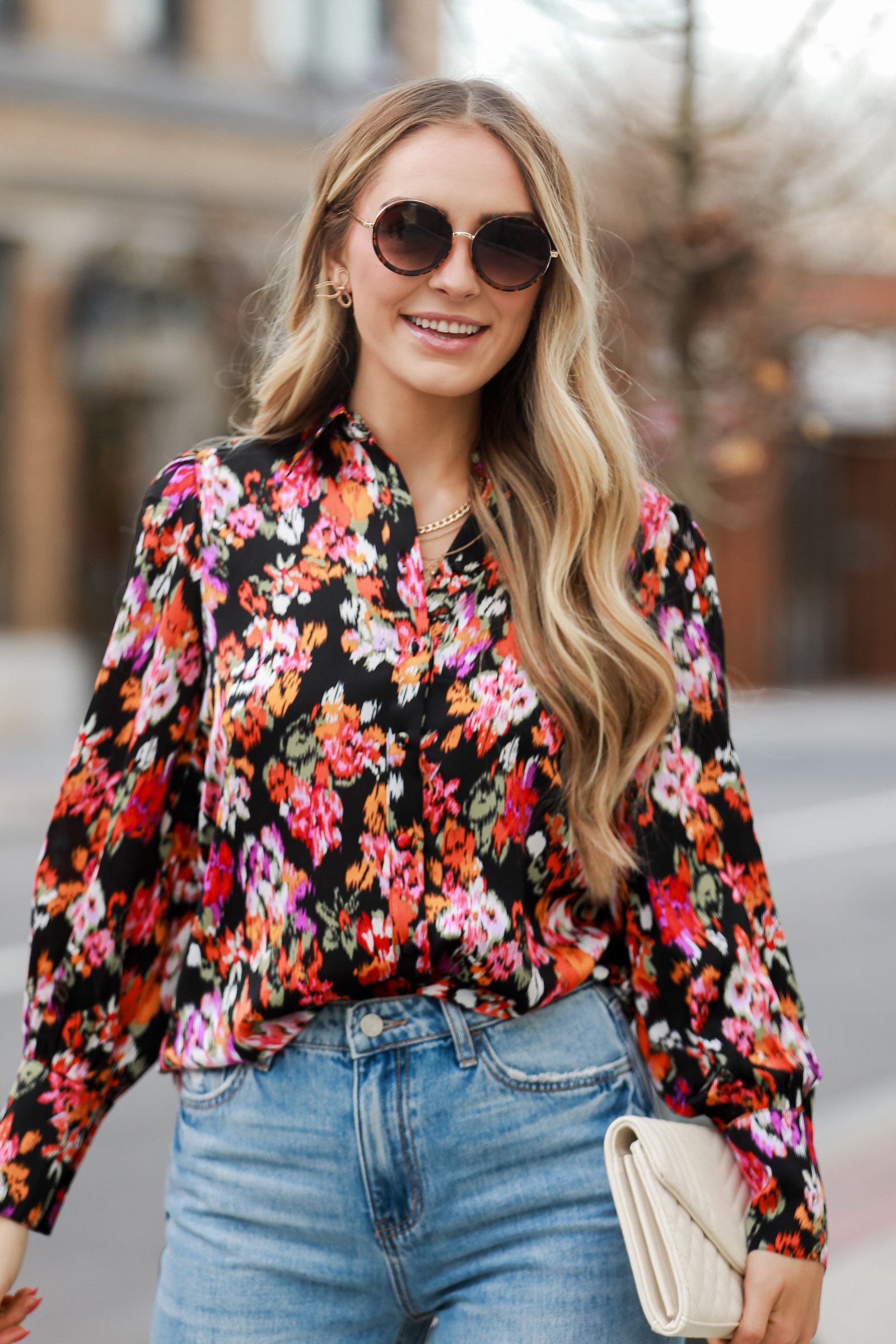 Admirable Presence Black Satin Button-Up Blouse