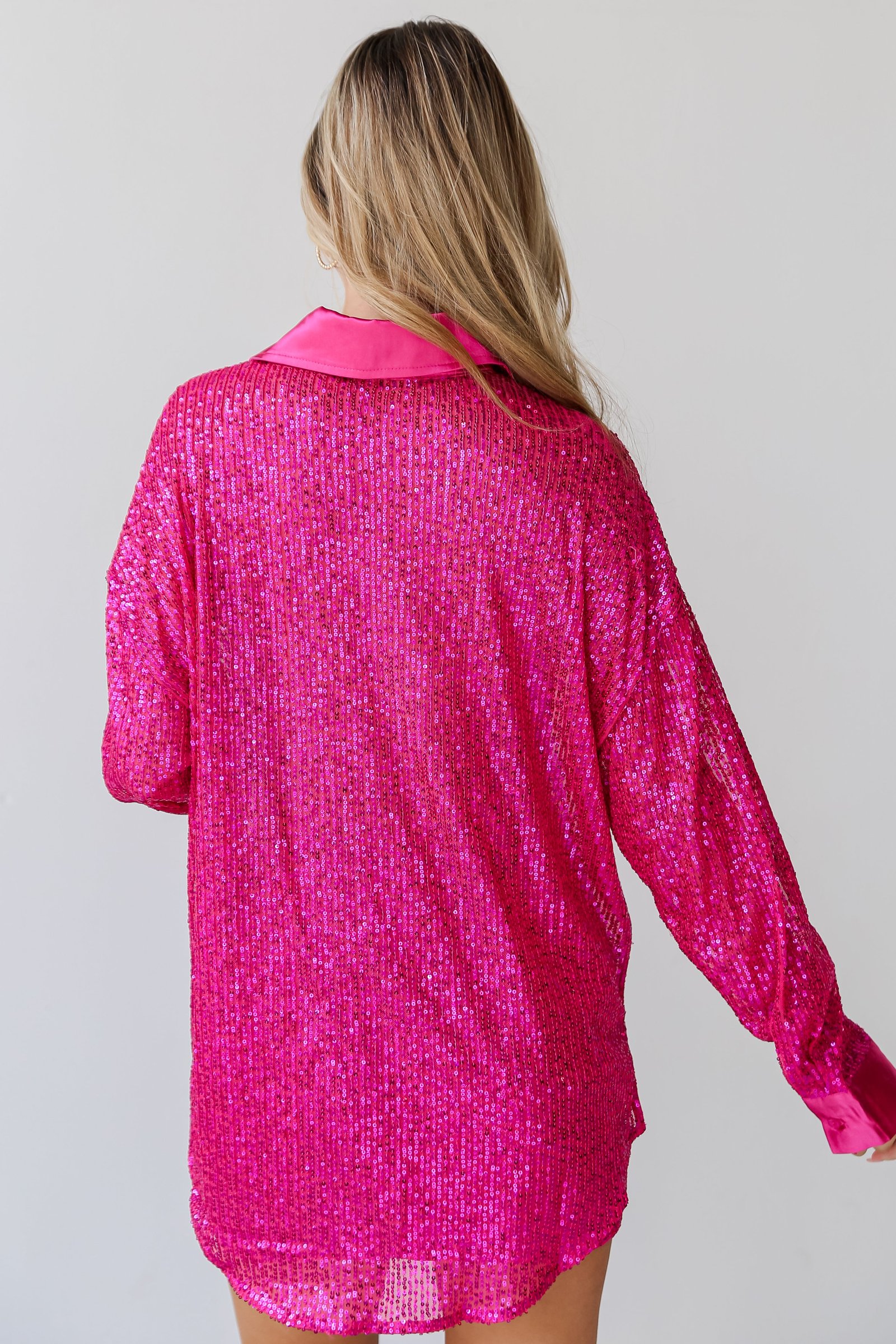 Delightful Ways Hot Pink Sequin Button-Up Blouse - DU DEAL