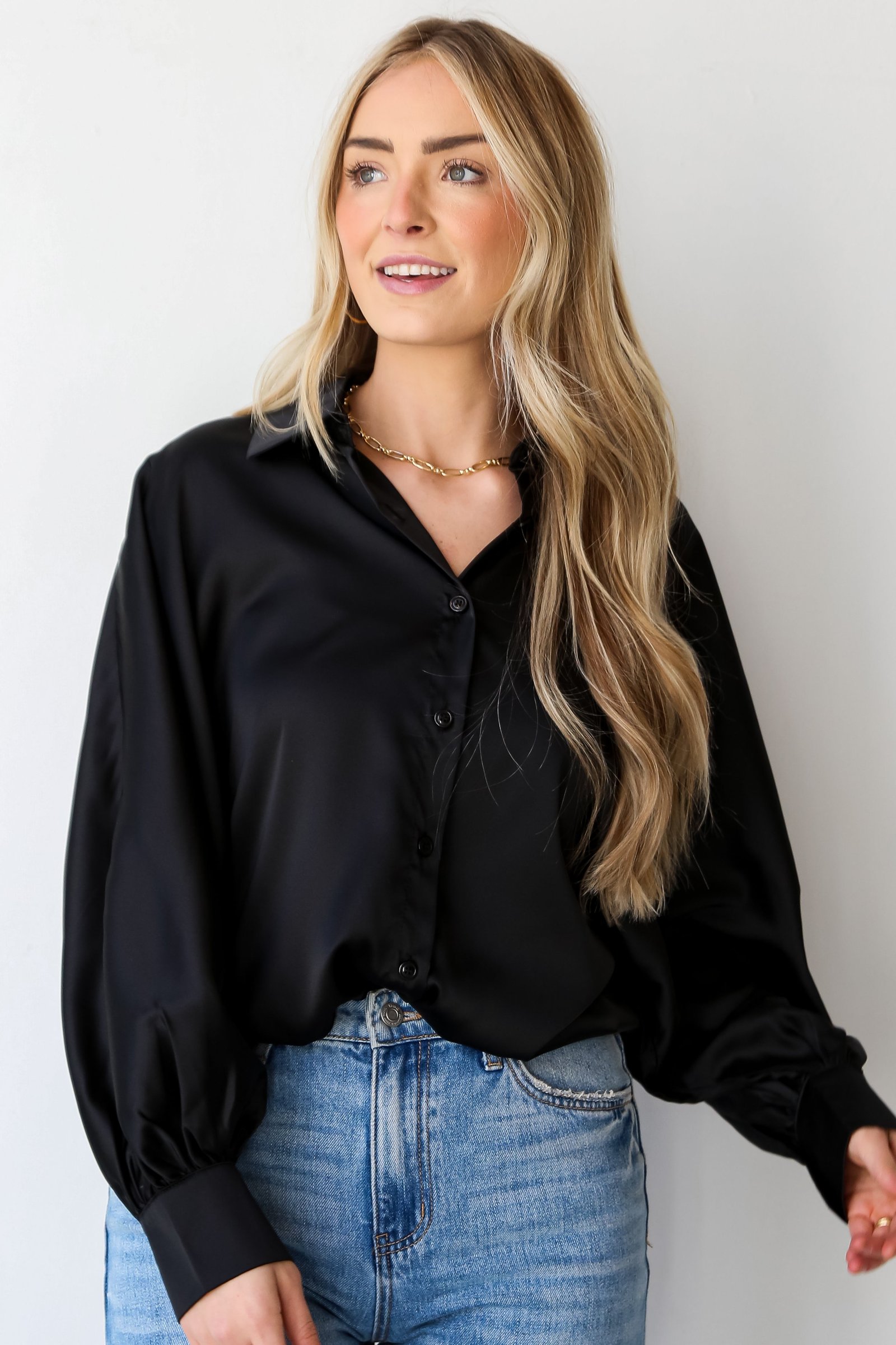 Lovely Delight Satin Button-Up Blouse - DU DEAL