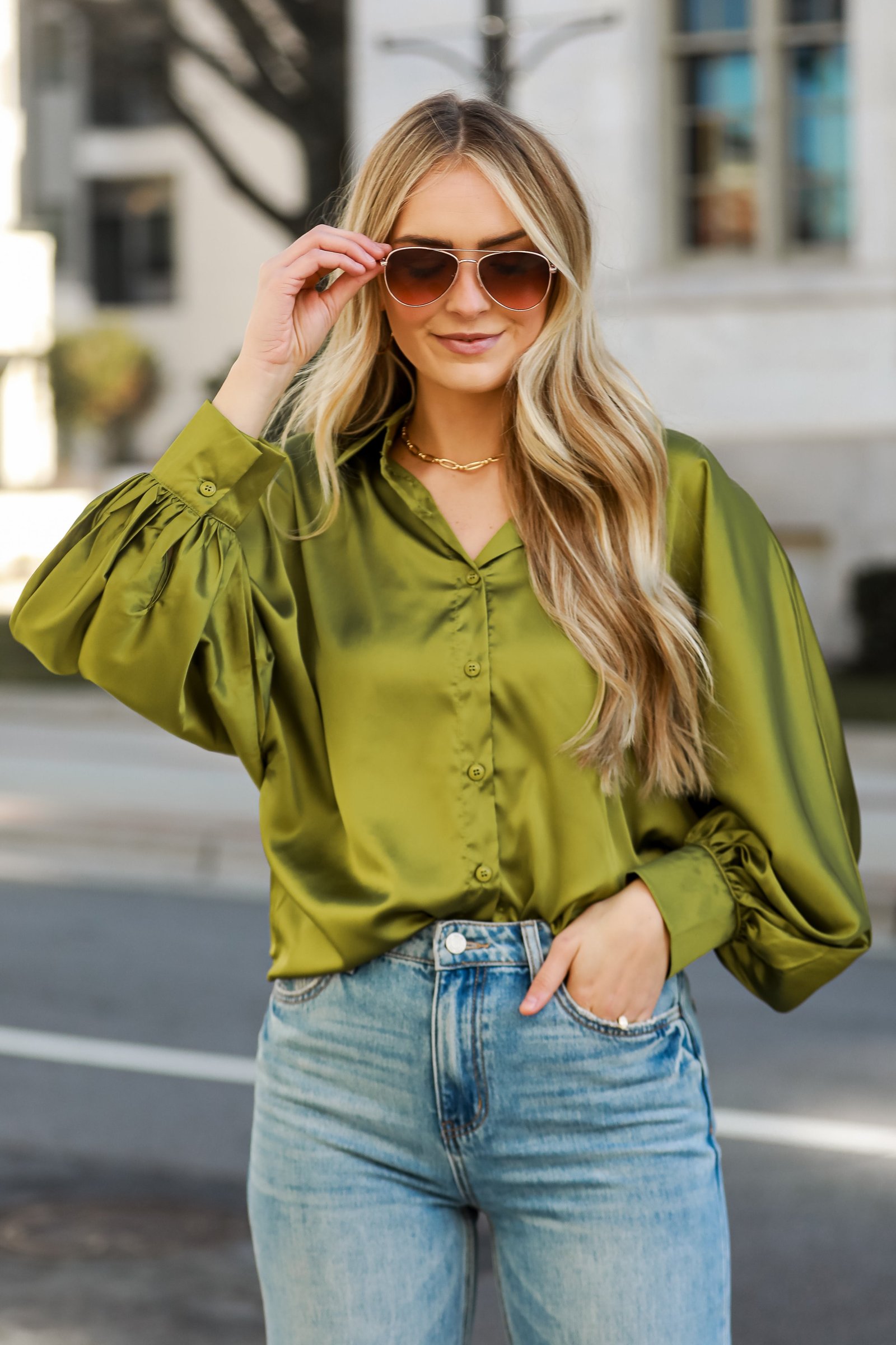 Lovely Delight Satin Button-Up Blouse - DU DEAL